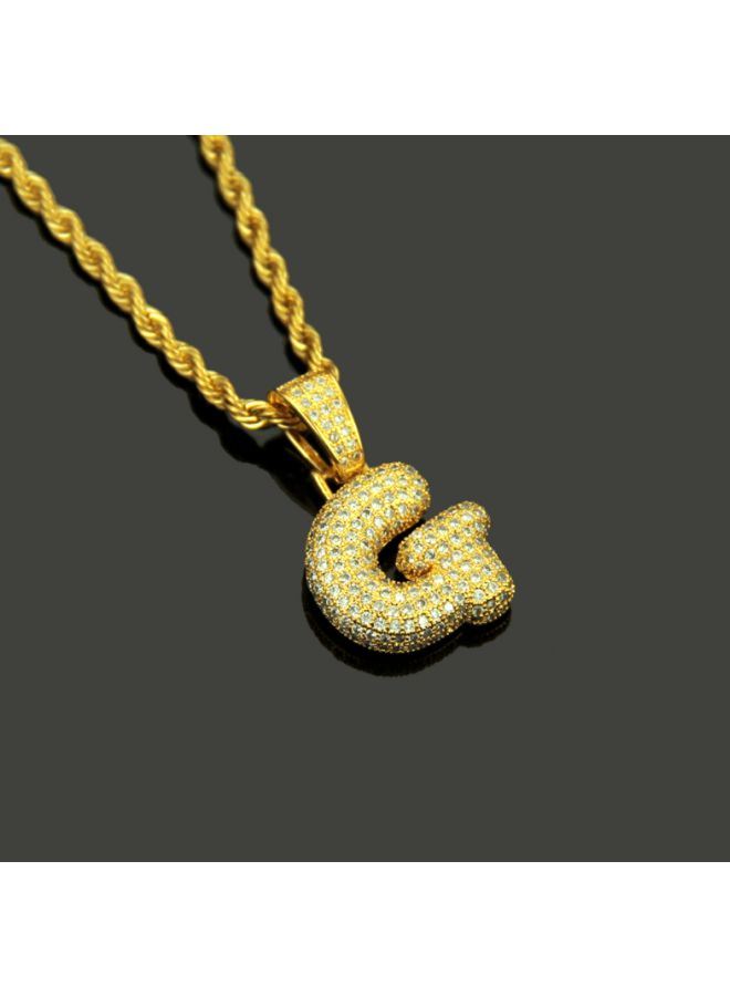 بيوينتي قلادة بسلسلة ملتفة ودلاية بتصميم حرف G بالإنجليزية مرصع بالأحجار من صفائح الزنك - Image 2