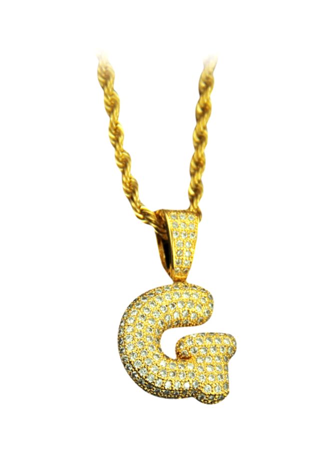 بيوينتي قلادة بسلسلة ملتفة ودلاية بتصميم حرف G بالإنجليزية مرصع بالأحجار من صفائح الزنك - Image 1