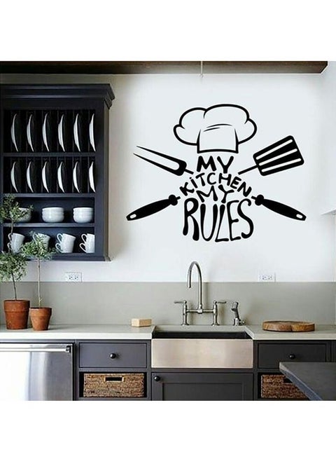 ملصق جداري بتصميم عبارة "My Kitchen My Rules" أسود 116x52سم