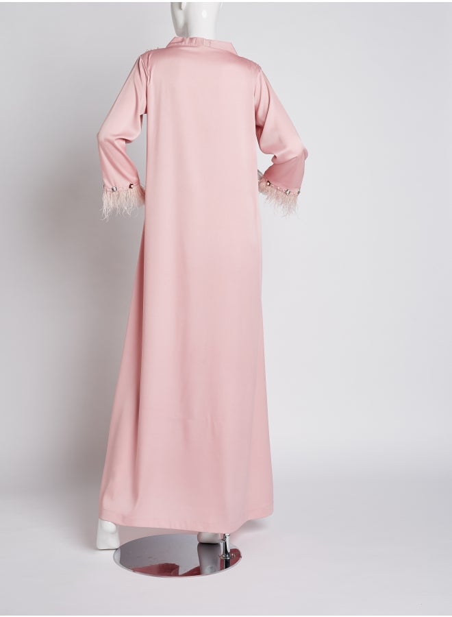 Ibriz Couture V-Neck Crepe Jalabiya Pink  - Image 2