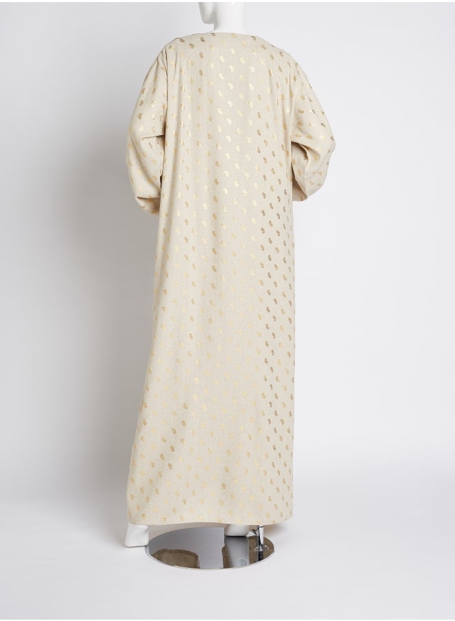 Ibriz Couture Round Neck Abaya With Dress Beige  - Image 2