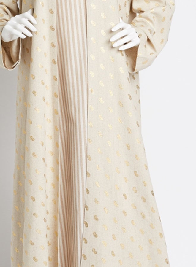 Ibriz Couture Round Neck Abaya With Dress Beige  - Image 3