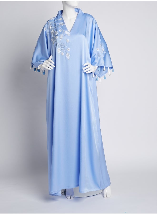 Ibriz Couture Floral Embroidered Jalabiya Baby Blue  - Image 1