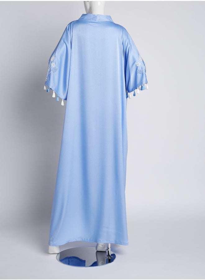 Ibriz Couture Floral Embroidered Jalabiya Baby Blue  - Image 2