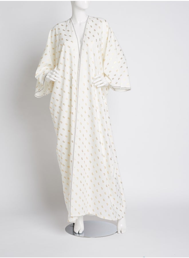 Ibriz Couture - Bell Sleeves Linen Abaya White - Image 1