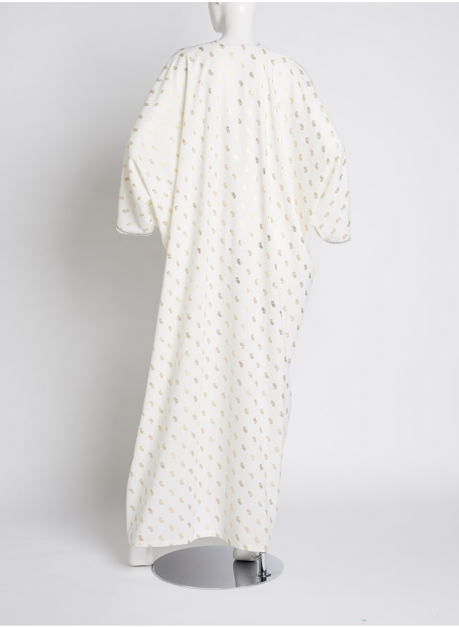 Ibriz Couture - Bell Sleeves Linen Abaya White - Image 1