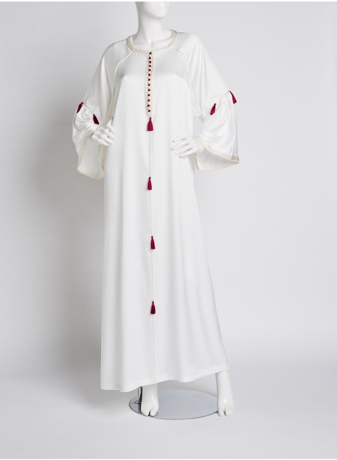 Ibriz Couture Bell Sleeves Kaftan White  - Image 1