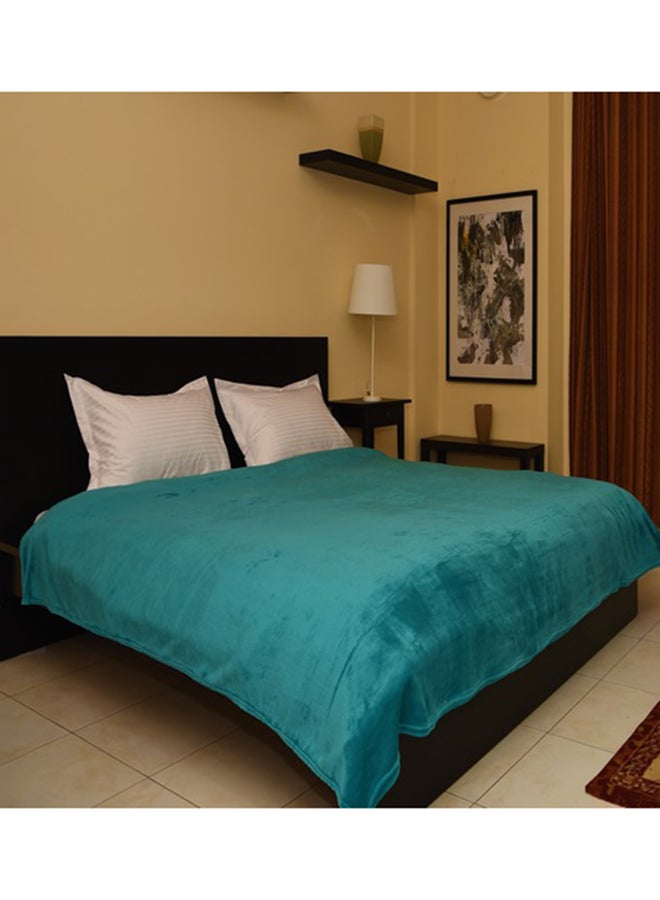 FINE LINEN Throw Blanket Polyester Turquoise 220x160cm - Image 1