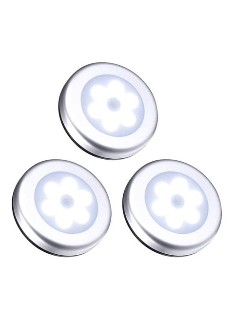 3-Piece Motion Sensor LED Light With Adhesive Pad White 9x8x2cm