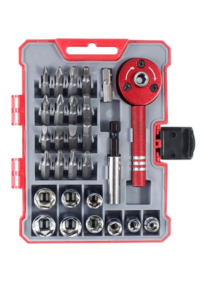 PENGGONG 28-Piece Ratcheting Screwdriver Set Red/Grey/Silver  - Image 1