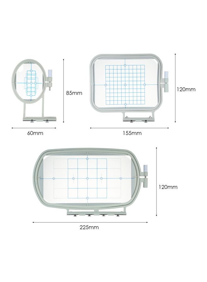 3-Piece Embroidery Machine Hoop Frame Set Grey Small 60x85 mm, Medium 155x120 mm, Large 225x120 mm  - Image 2