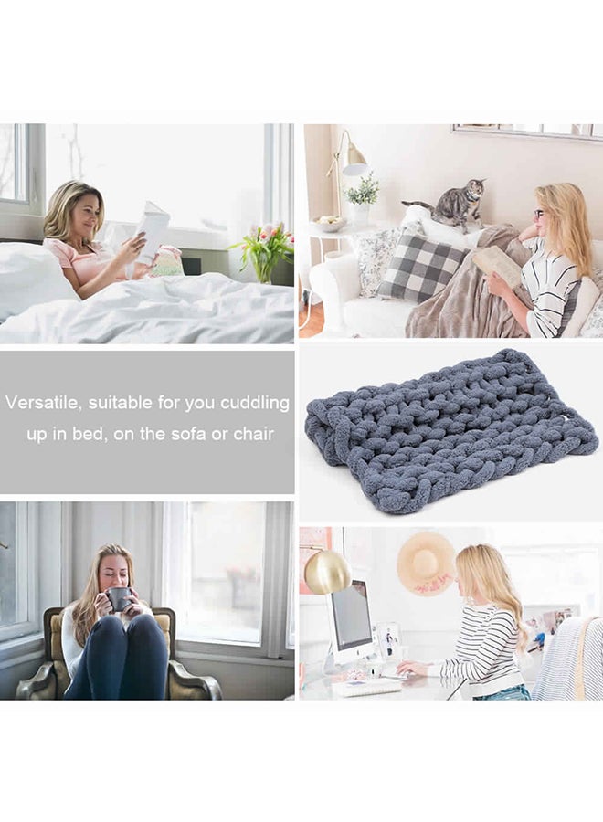 Chunky Knitted Blanket Polyester Dark Grey 36x10x34cm - Image 4