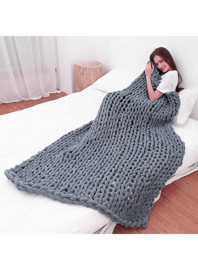 Chunky Knitted Blanket Polyester Dark Grey 36x10x34cm - Image 3
