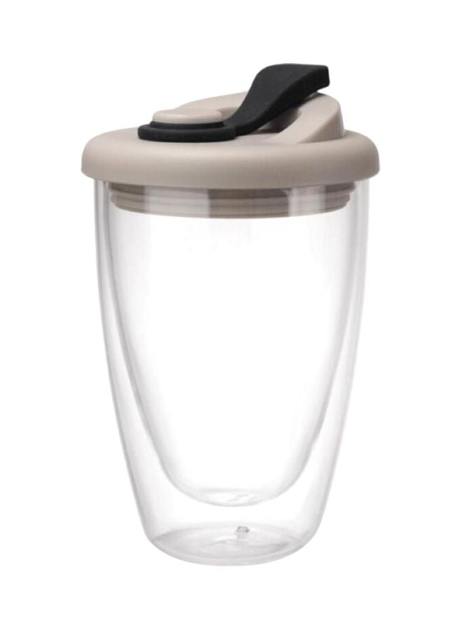 مج زجاجي بجدار مزدوج مع غطاء شفاف/ أسود/ رمادي 350ملليلتر - Image 1