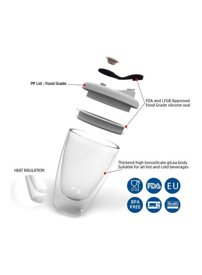 مج زجاجي بجدار مزدوج مع غطاء شفاف/ أسود/ رمادي 350ملليلتر - Image 2