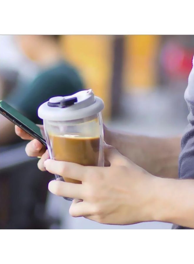 مج زجاجي بجدار مزدوج مع غطاء شفاف/ أسود/ رمادي 350ملليلتر - Image 5