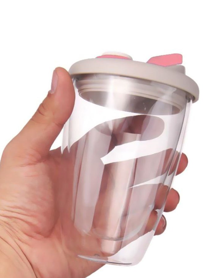 مج زجاجي بجدار مزدوج مع غطاء شفاف/زهري/رمادي 350ملليلتر - Image 4