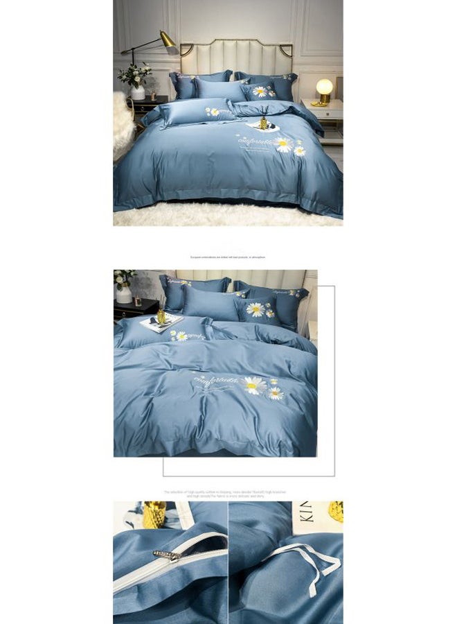 4-Piece Printed Bedding Set Cotton Blue/White  - Image 2