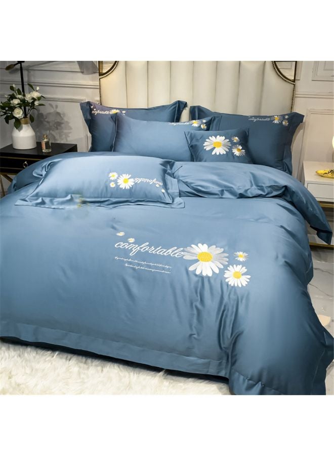 4-Piece Printed Bedding Set Cotton Blue/White  - Image 1