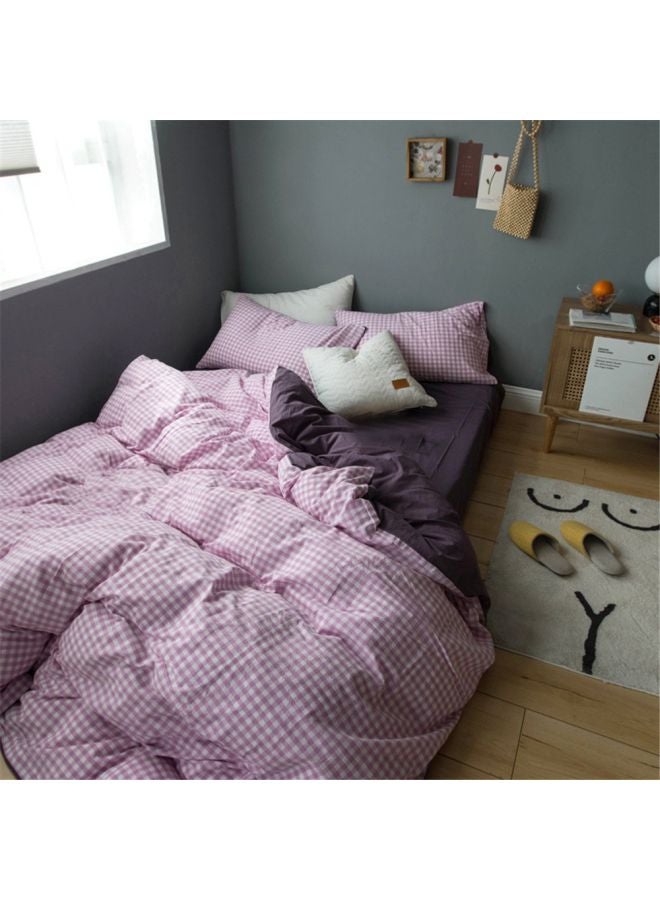 4-Piece Cotton Bedding Set Cotton Purple/White - Image 1