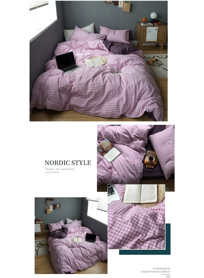4-Piece Cotton Bedding Set Cotton Purple/White - Image 2