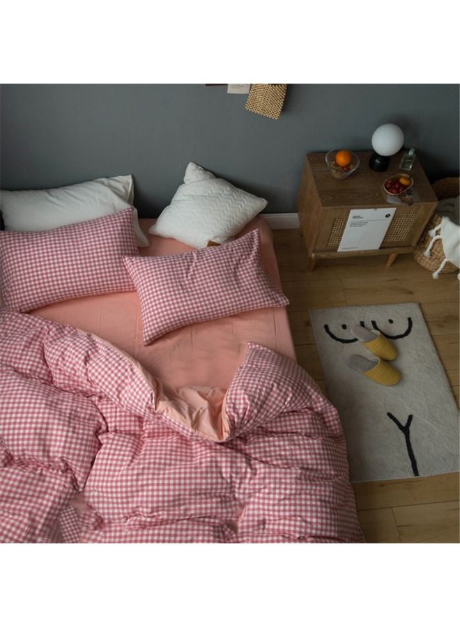 4-Piece Cotton Bedding Set Cotton Pink/White - Image 1