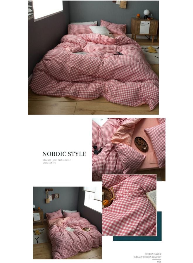 4-Piece Cotton Bedding Set Cotton Pink/White - Image 2