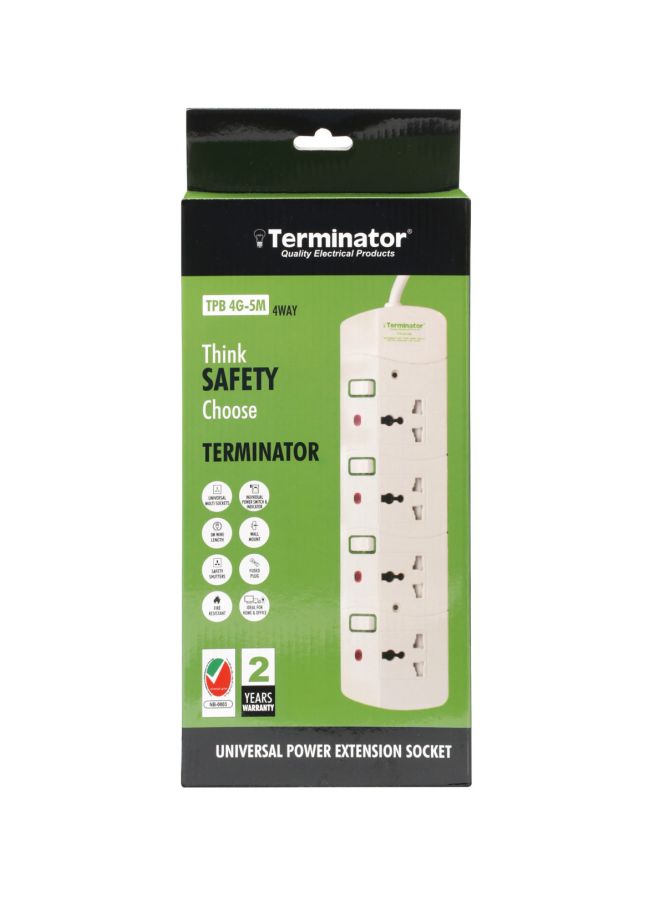 Terminator 4 Way Universal Power Extension Socket White/Green 30.5cm - Image 2