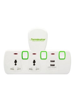 ترمينيتور مقبسٌ شامل على شكل حرف T باتجاهين مع منفذي USB أبيض/أخضر 28سم  - Image 1