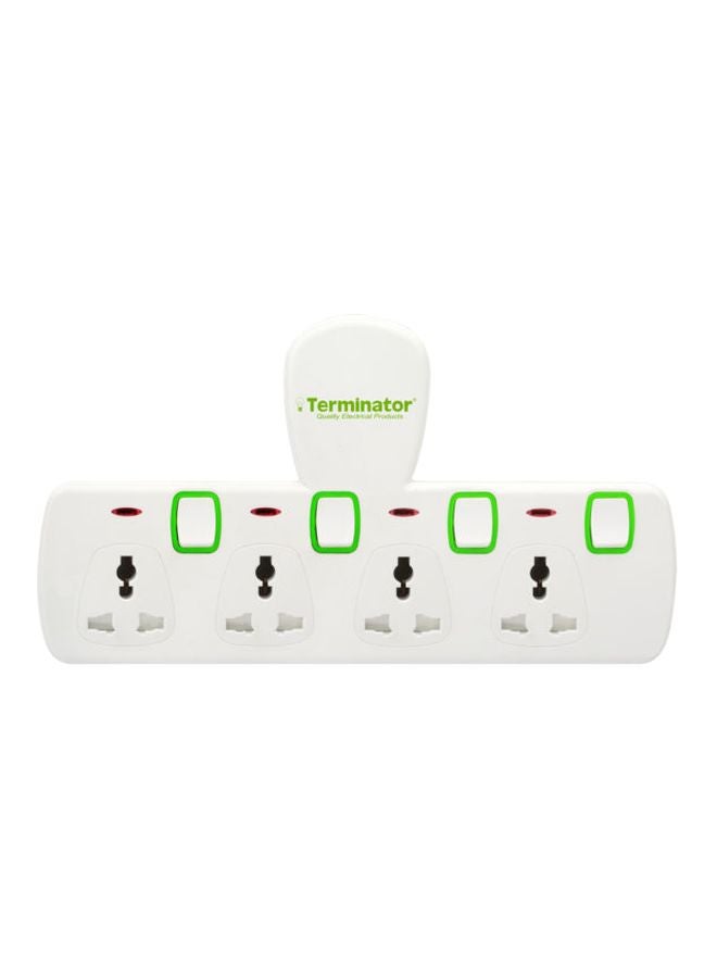 Terminator - 4 Way Universal T-Socket Multi Adaptor With Individual Switches White/Green 33cm - Image 1