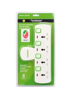 Terminator 4 Way Universal T-Socket Multi Adaptor With Individual Switches White/Green 33cm  - Image 2