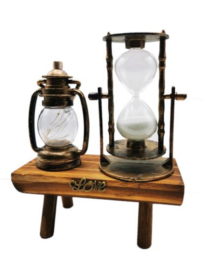 asmat - Decorative Retro Hourglass Sand Timer With Lantern Brown/Clear 20cm - Image 1