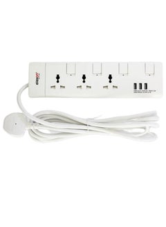 3-USB Port Power Extension Socket White 2meter