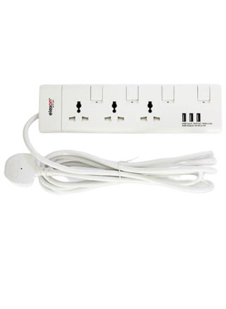 3-USB Port Power Extension Socket White 2meter - v1597338314/N39497820A_1