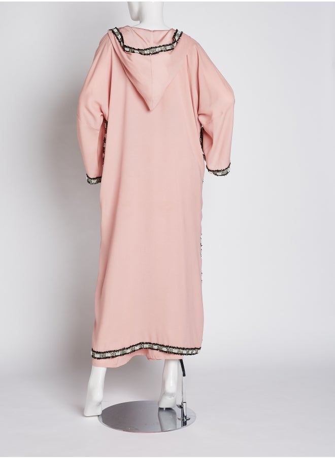 Ibriz Couture - Trendy Embroidered Abaya With Jumpsuit Nude - Image 1