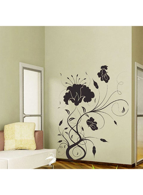 Floral Design Self-Adhesive Decorative Wall Sticker Black 116 x 52cm