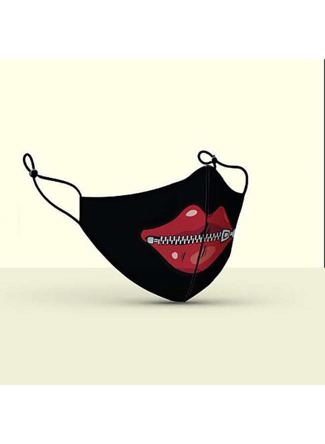 DINA ZAKI Zipped Lips Printed Mask Black 13X24cm - Image 3