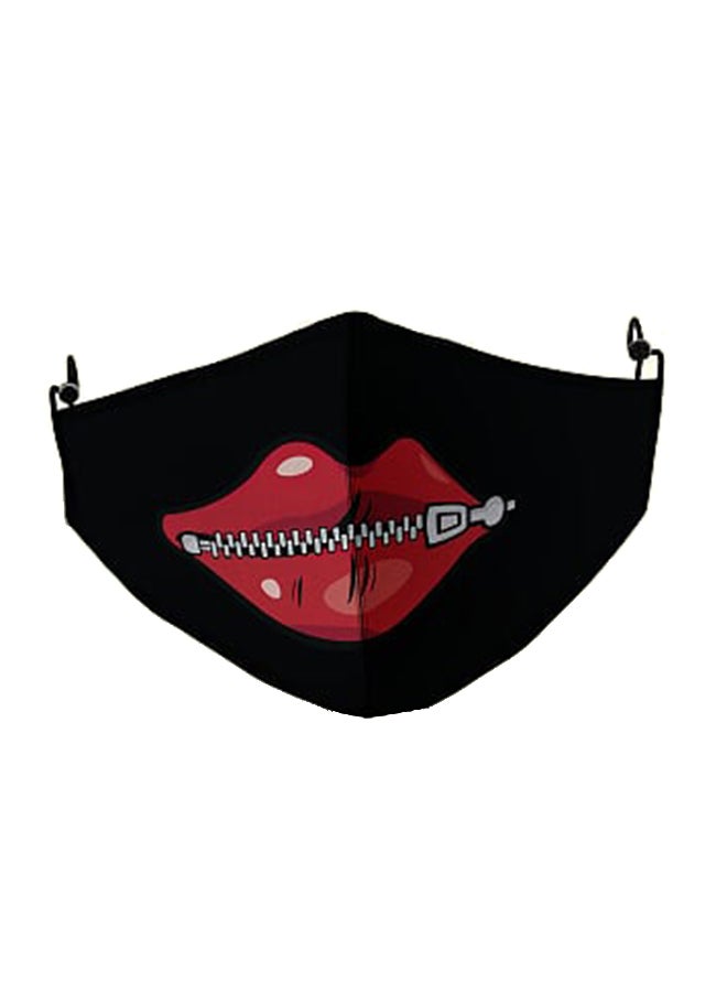 DINA ZAKI Zipped Lips Printed Mask Black 13X24cm - Image 1