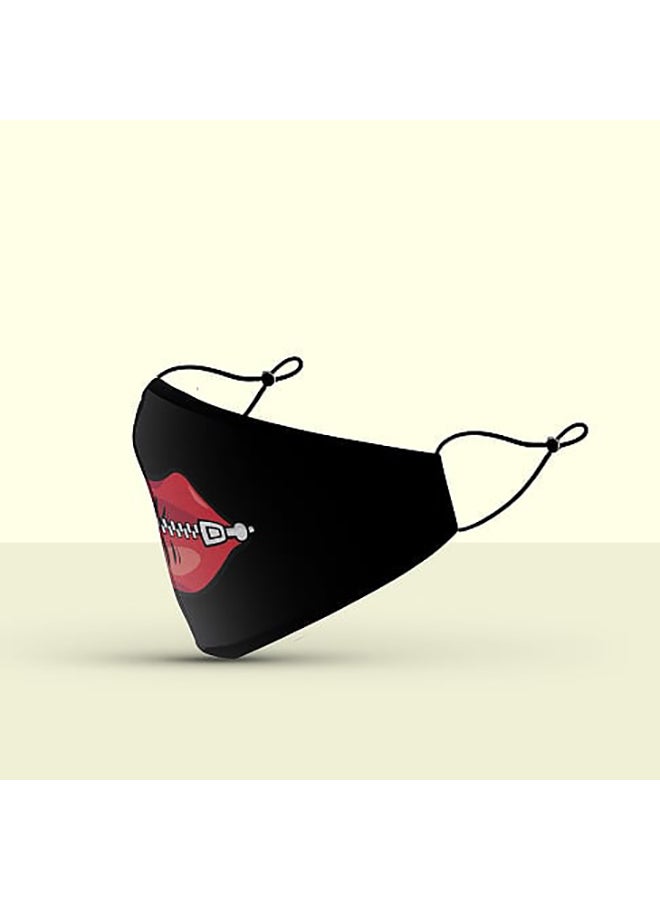 DINA ZAKI Zipped Lips Printed Mask Black 13X24cm - Image 2