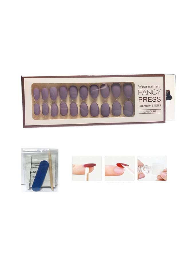 مجموعة أظافر صناعية غير لامعة مكونة من 20 قطعة أرجواني تارو - Image 1