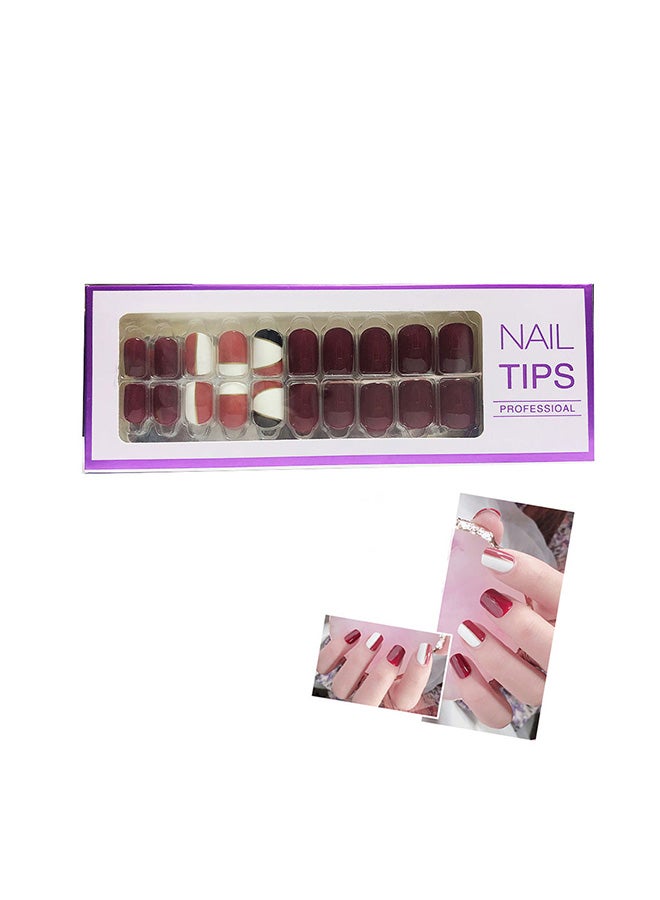 طقم أطراف أظافر صناعية قصيرة فرنسية مكون من 20 قطعة أحمر - Image 2