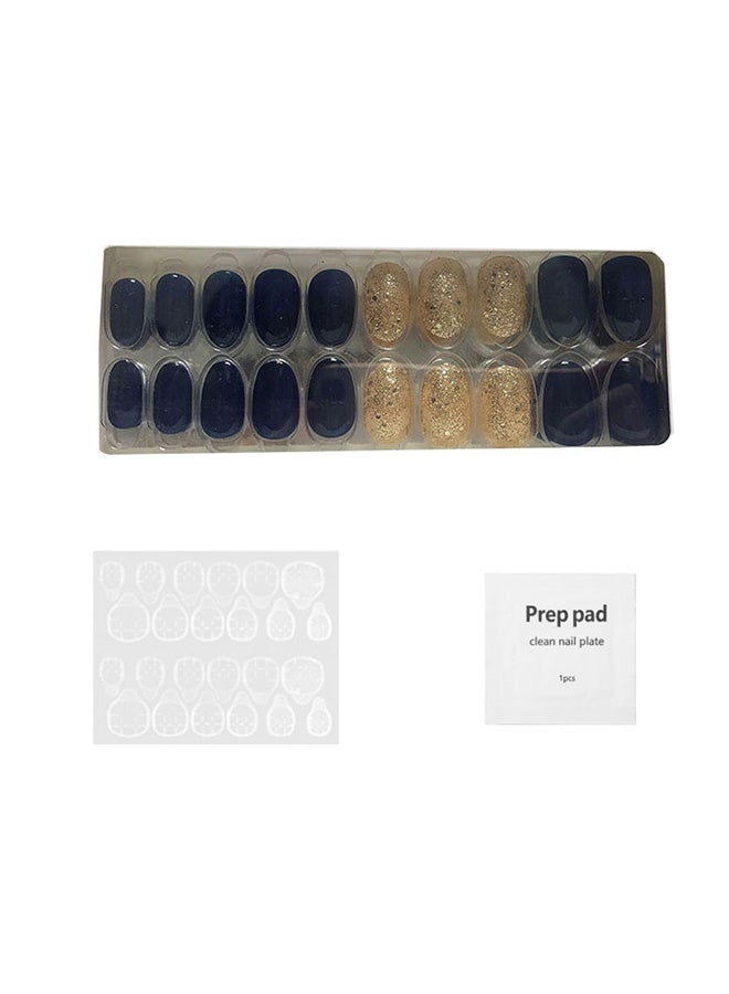 20 Piece Fake Press On Nails Blue/Gold - Image 2