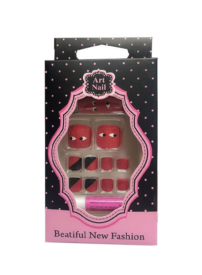 20 Piece False Nail Red/Black - Image 1