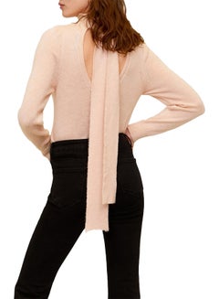 MANGO Tie Neck Open Back Sweater Pink  - Image 2