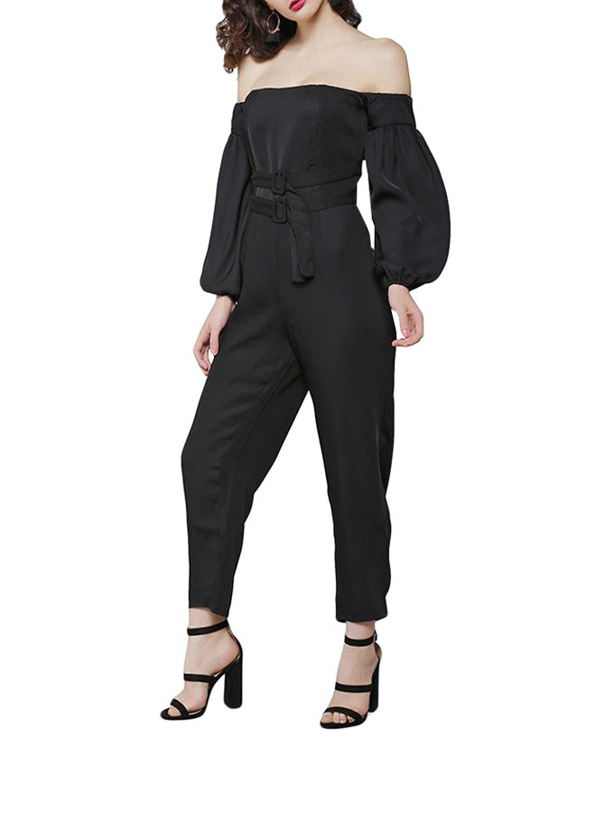 LOST INK Bardot Belted Jumpsuit Black  - Image 1