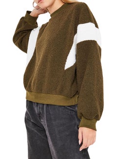 High Streets Contrast Sleeve Detail Sweater Olive  - Image 1