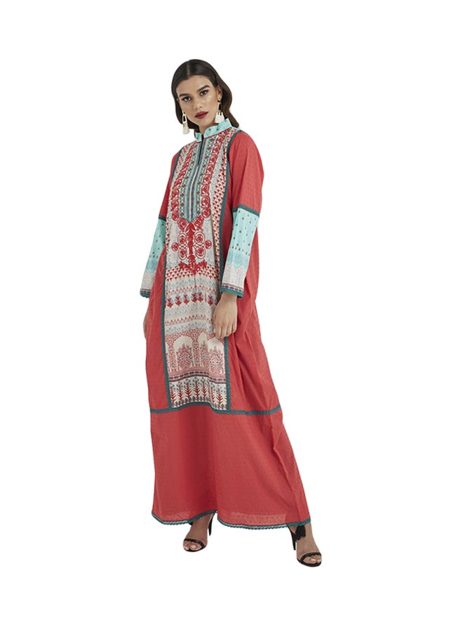 Shining Jewel Classic Style Party Jalabiya Red & Sky Blue - Image 2