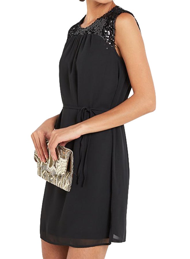 Jacqueline de Yong Sequin Trim Belted Sleeveless Dress Black  - Image 1