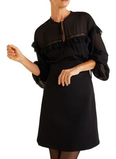MANGO Paneled Sheer Long Sleeve Mini Dress 99Black  - Image 1