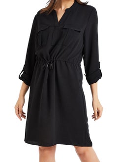 ONLY Textured Drawstring Utility Shirt Dress Black  - Image 1